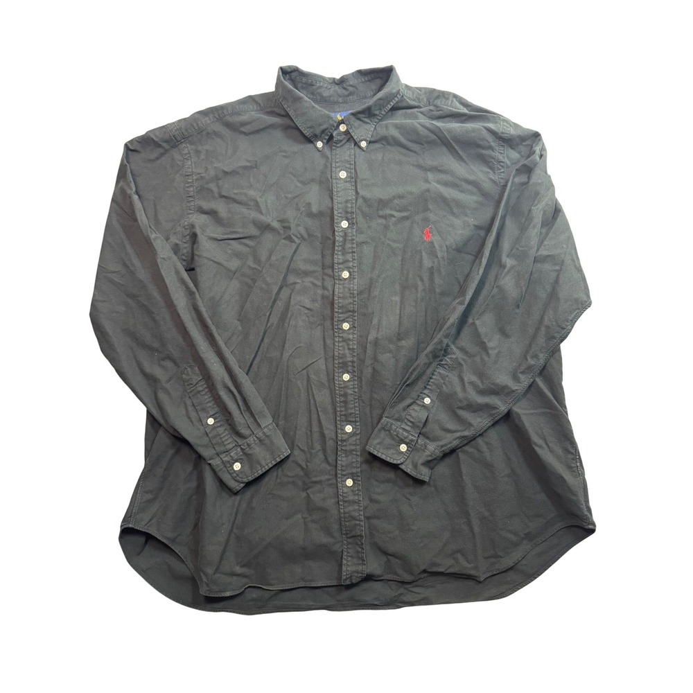 Ralph Lauren Mens 3XB Black Cotton Long Sleeve Button Down Shirt Red Pony Logo